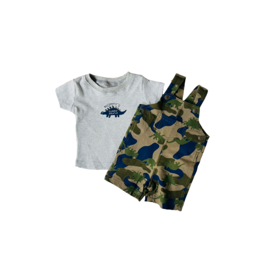 Set de 2 piezas polera y jardinera camo tipo short para bebés Dinosaurio Tedmimak