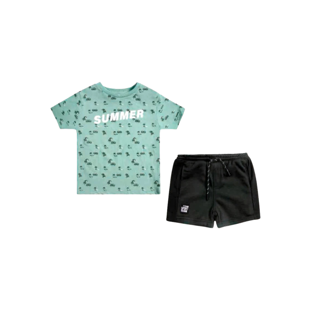 Set de 2 piezas polera y short de algodón para bebés Happy Summer Tedmimak