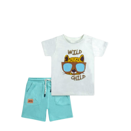 Set de 2 piezas polera y short de algodón para bebés Wild Child Tedmimak