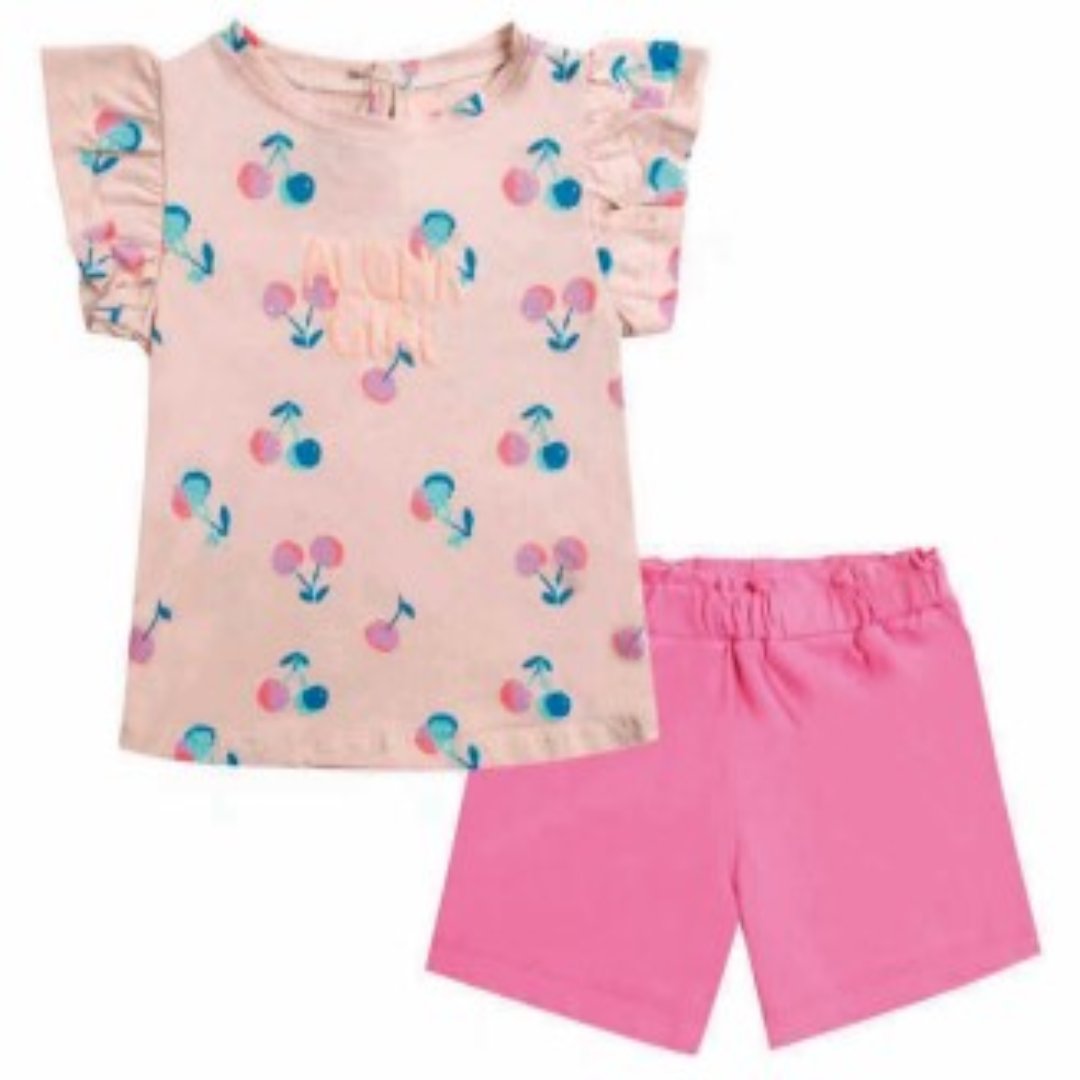 Set de 2 piezas polera y short de algodón para bebés Rosa Girl Tedmimak