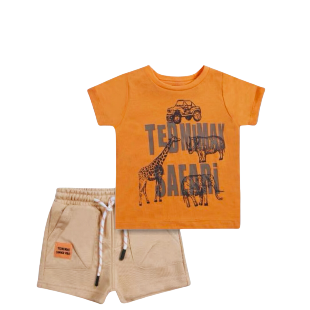 Set de 2 piezas polera y short de algodón para bebés Safari Tedmimak