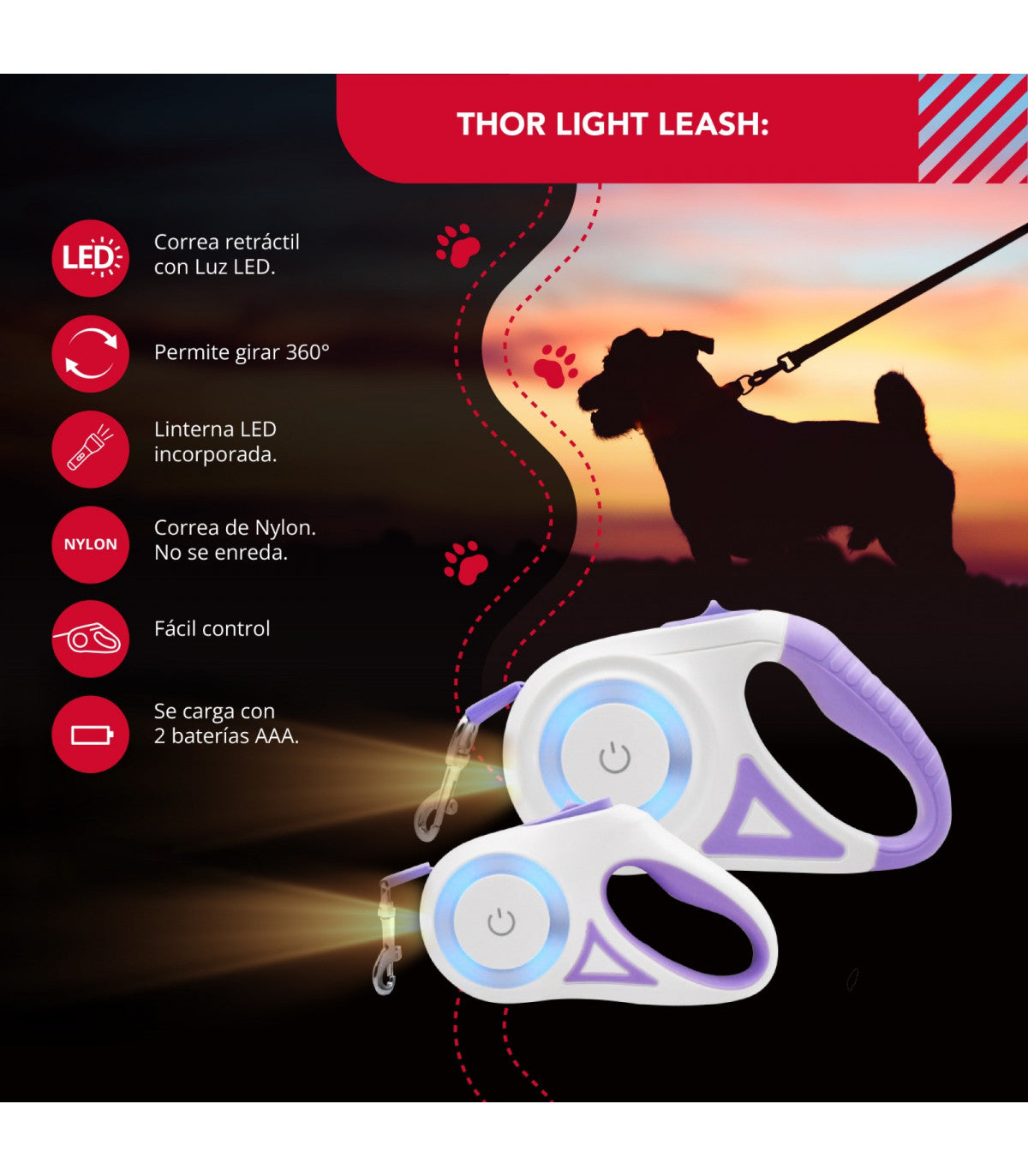 Correa luminosa Thor Light Leash Thorben