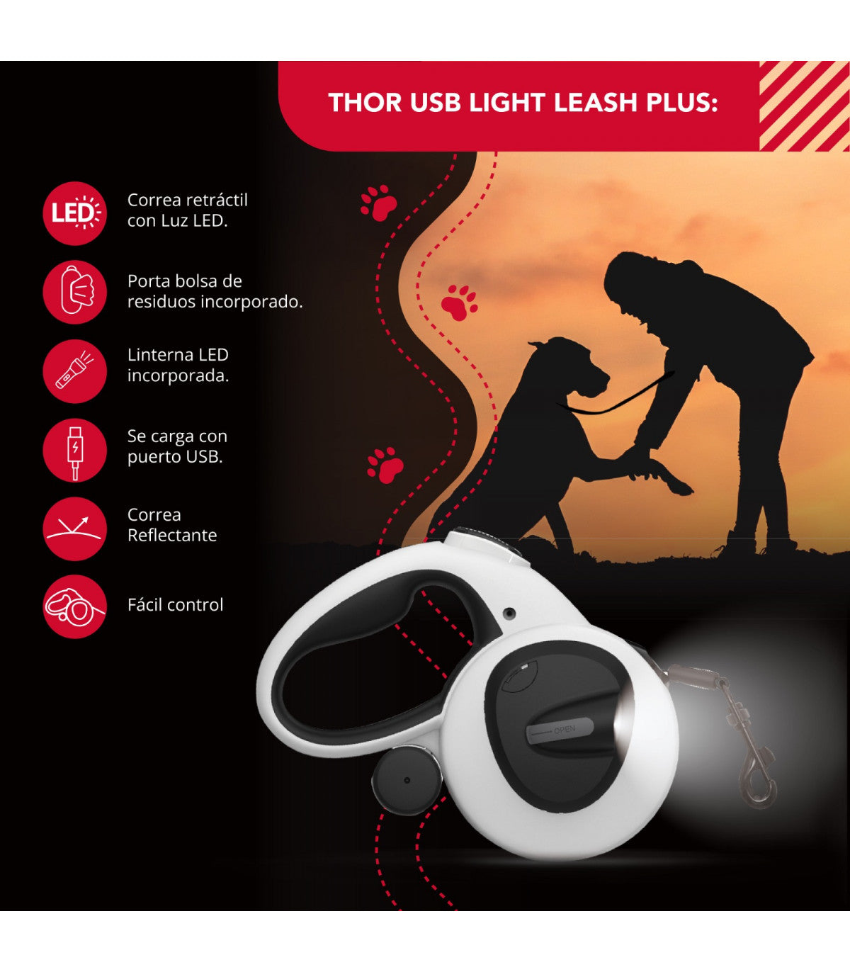 Correa luminosa Thor USB Light Leash Plus Thorben