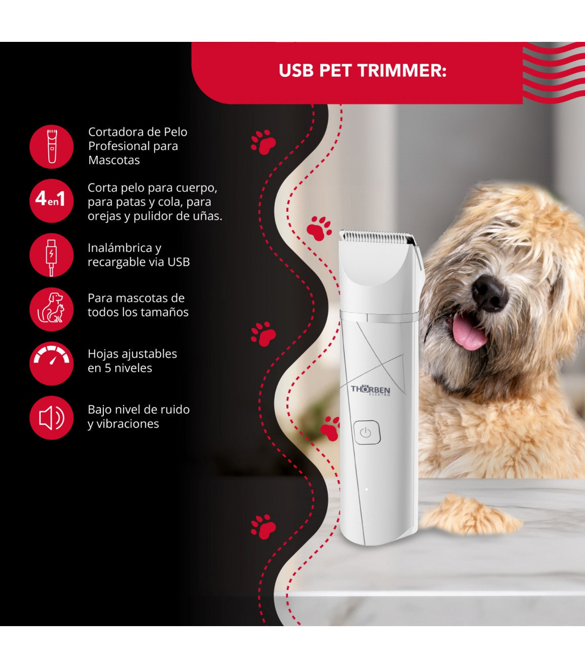 Desvelladora Thor Cordless USB Pet Trimmer 4 en 1 Thorben