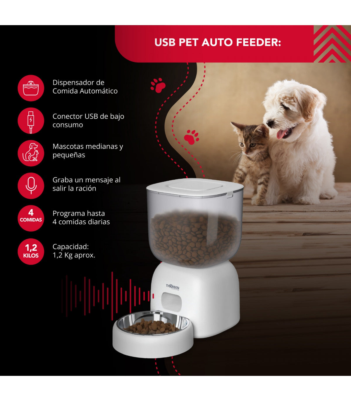 Dispensador de comida eléctrico para mascotas Thorben