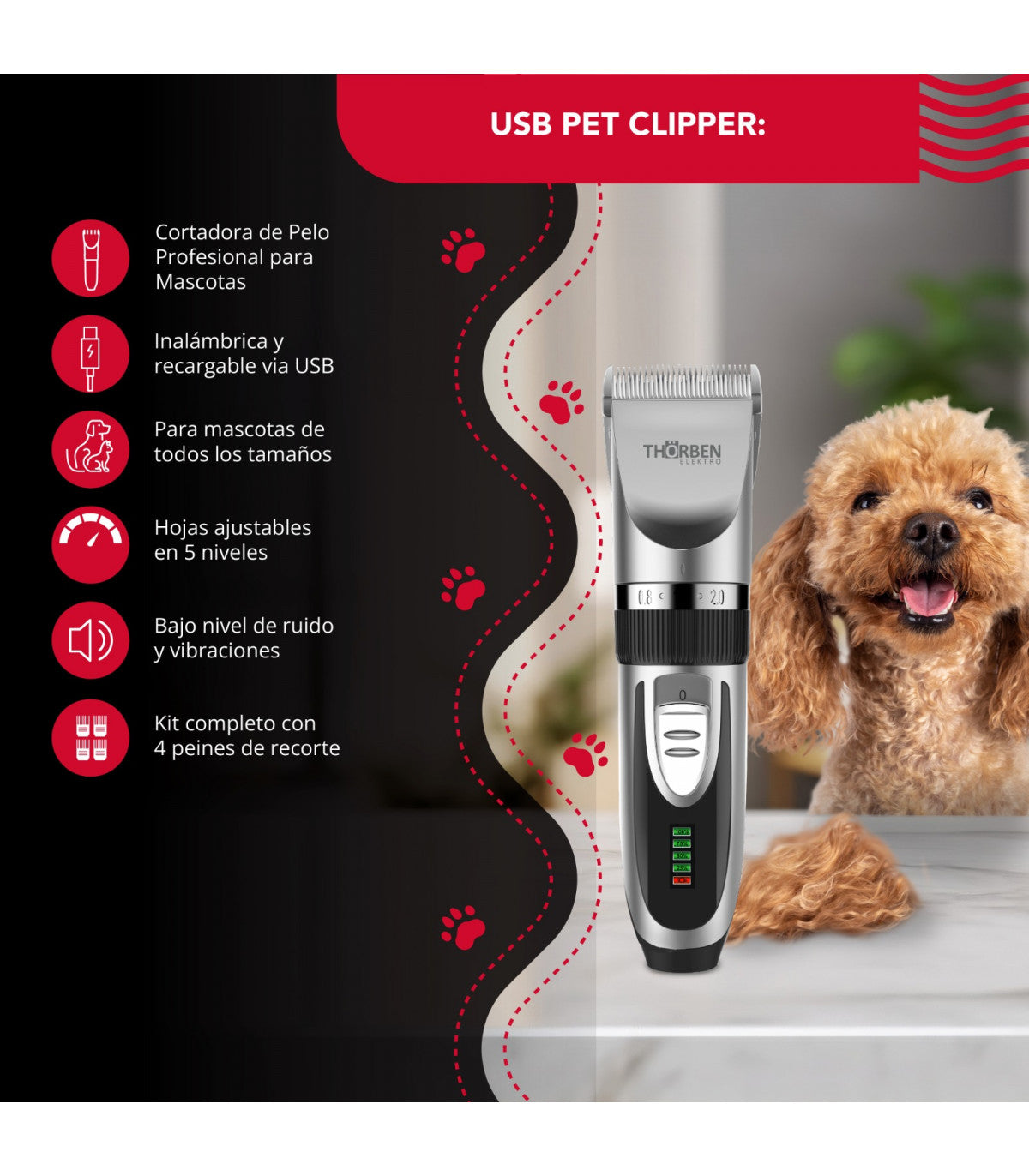 Máquina corta pelo Thor Cordless USB Pet Clipper